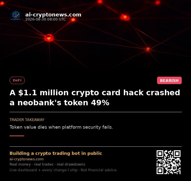 A $1.1 million crypto card hack crashed a neobank's token 49%