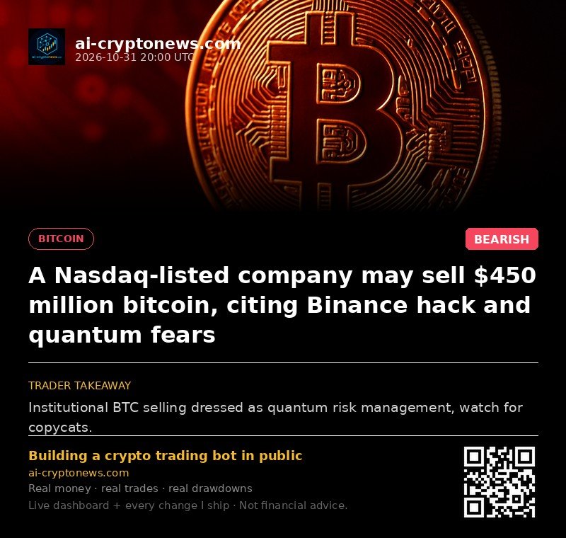 A Nasdaq-listed company may sell $450 million bitcoin, citing Binance hack and quantum fears