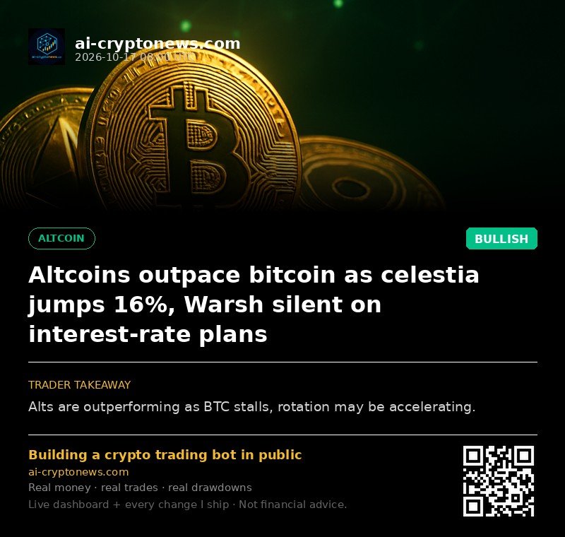 Altcoins outpace bitcoin as celestia jumps 16%, Warsh silent on interest-rate plans