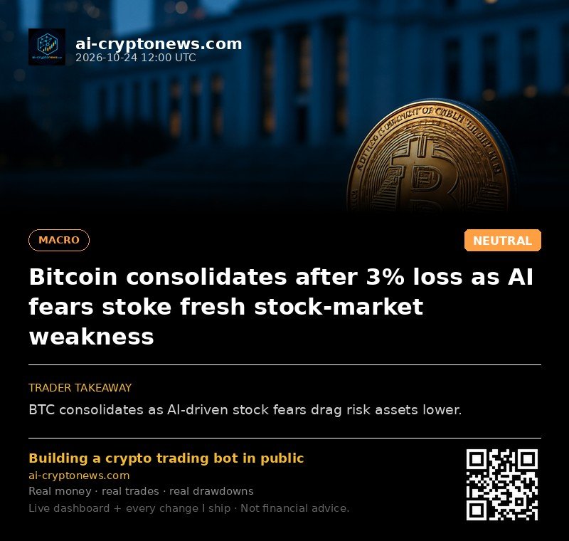 Bitcoin consolidates after 3% loss as AI fears stoke fresh stock-market weakness