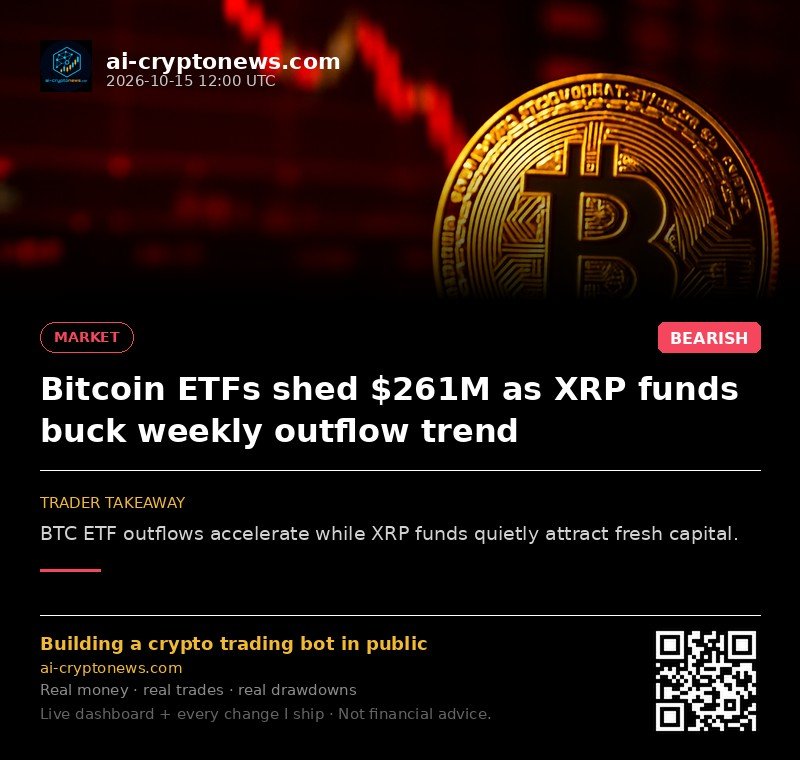 Bitcoin ETFs shed $261M as XRP funds buck weekly outflow trend