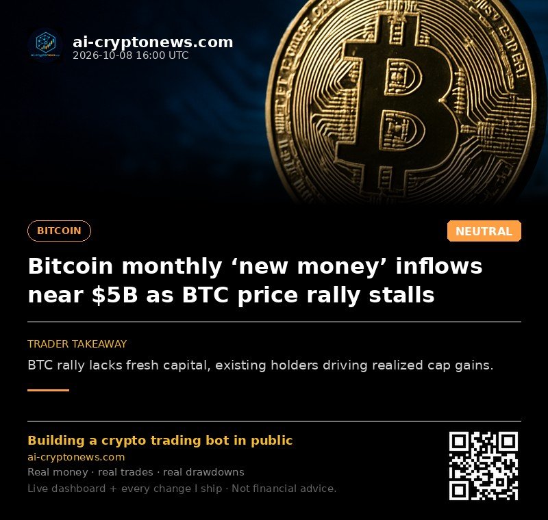 Bitcoin monthly ‘new money’ inflows near $5B as BTC price rally stalls