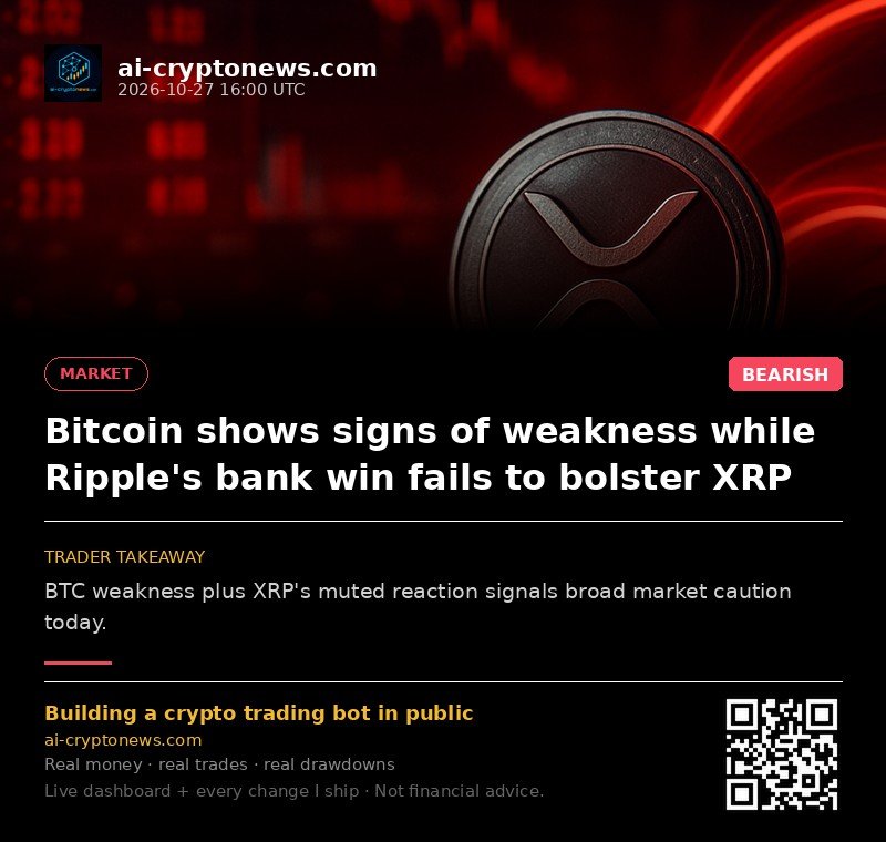 Bitcoin shows signs of weakness while Ripple's bank win fails to bolster XRP