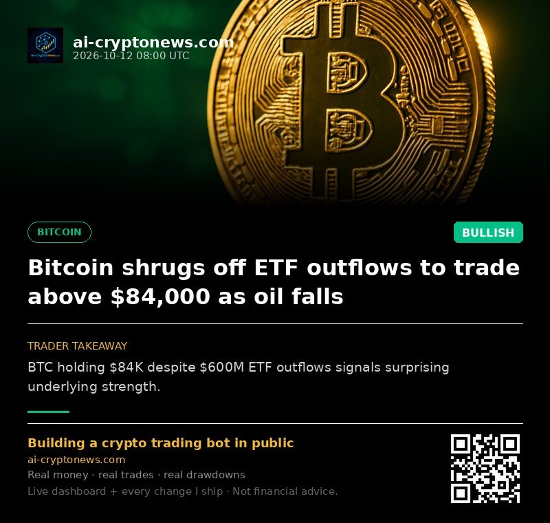 Bitcoin shrugs off ETF outflows to trade above $84,000 as oil falls