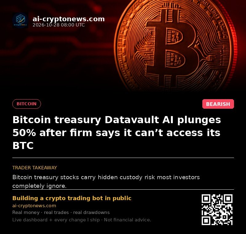 Bitcoin treasury Datavault AI plunges 50% after firm says it can’t access its BTC