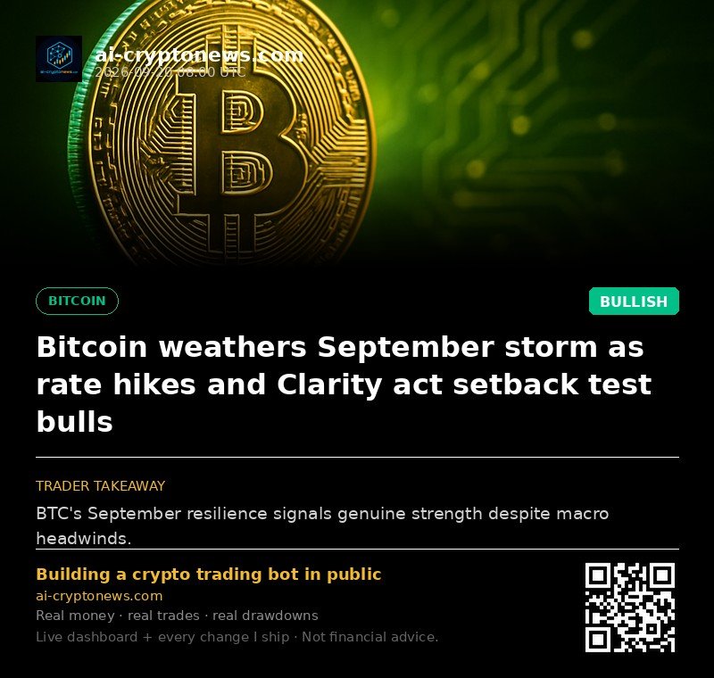 Bitcoin weathers September storm as rate hikes and Clarity act setback test bulls