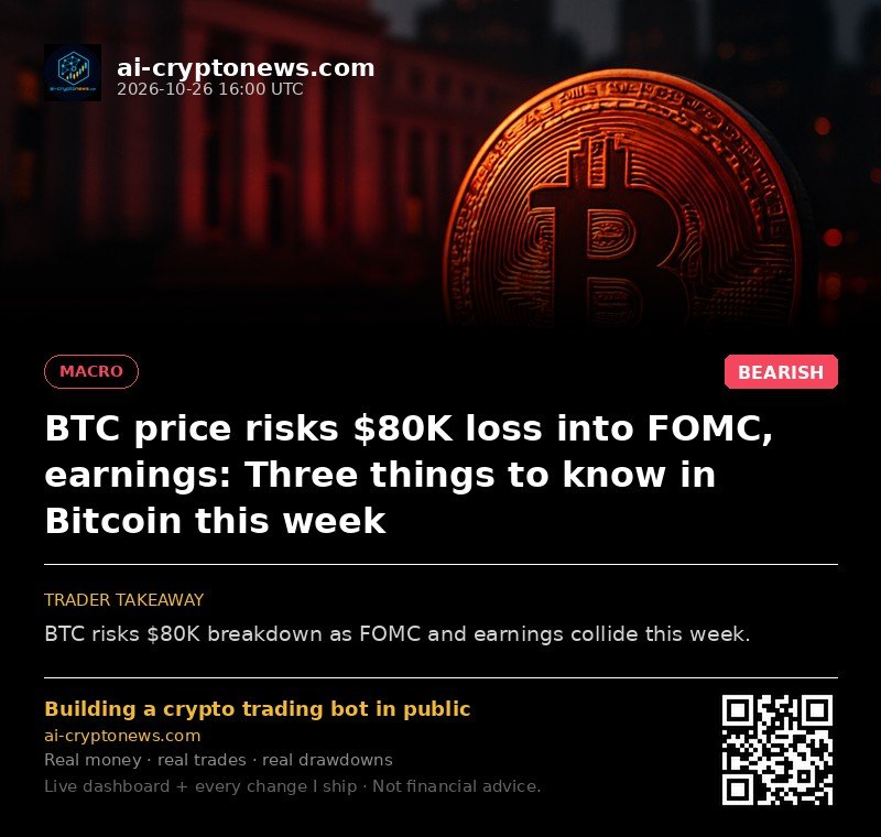 BTC price risks $80K loss into FOMC, earnings: Three things to know in Bitcoin this week