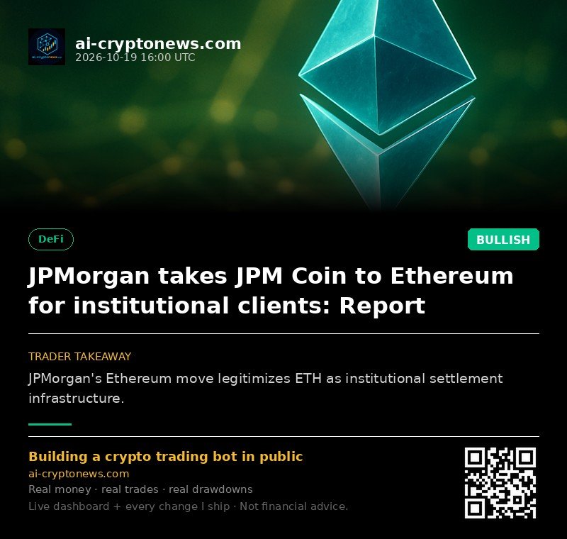JPMorgan takes JPM Coin to Ethereum for institutional clients: Report