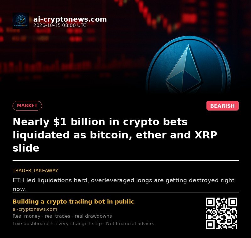 Nearly $1 billion in crypto bets liquidated as bitcoin, ether and XRP slide