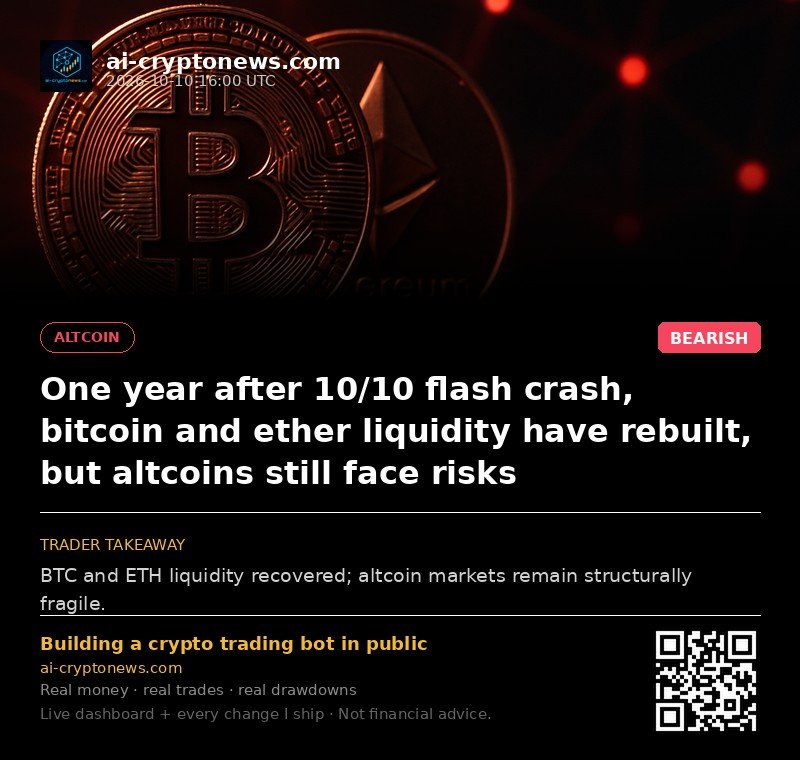 One year after 10/10 flash crash, bitcoin and ether liquidity have rebuilt, but altcoins still face risks