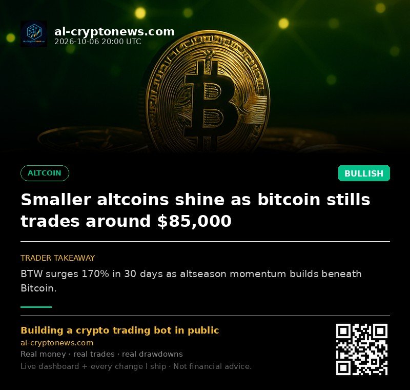 Smaller altcoins shine as bitcoin stills trades around $85,000