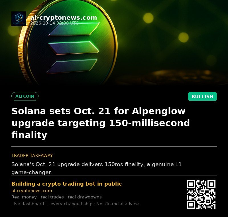 Solana sets Oct. 21 for Alpenglow upgrade targeting 150-millisecond finality