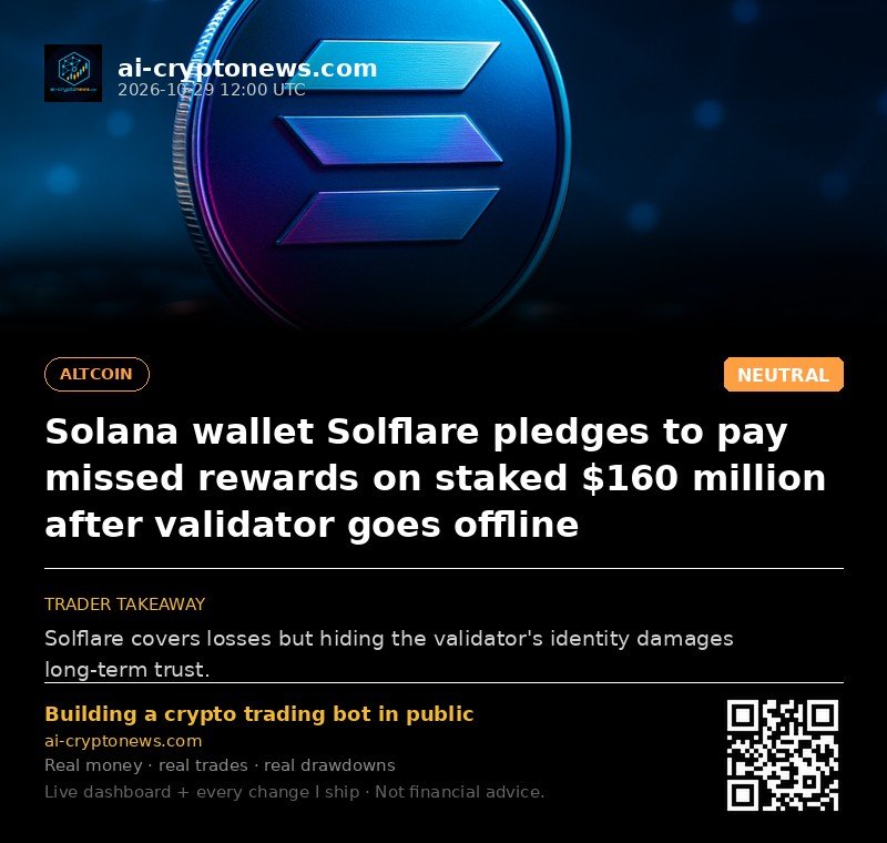 Solana wallet Solflare pledges to pay missed rewards on staked $160 million after validator goes offline