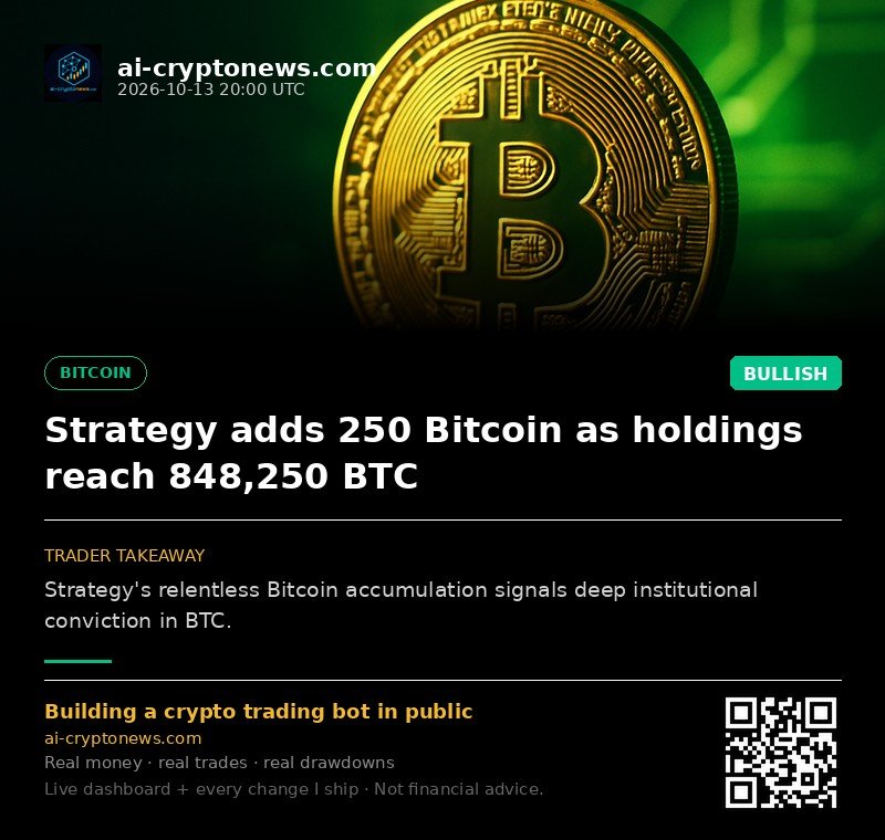 Strategy adds 250 Bitcoin as holdings reach 848,250 BTC