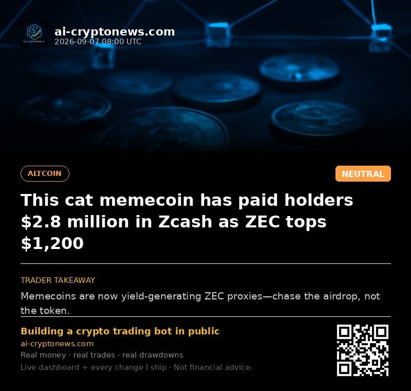 This cat memecoin has paid holders $2.8 million in Zcash as ZEC tops $1,200
